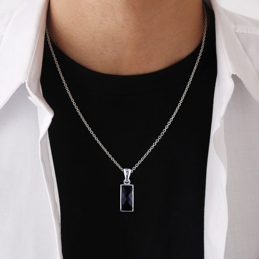 スクエアカット オニキス シルバーネックレス FSP633-ON - Free Style